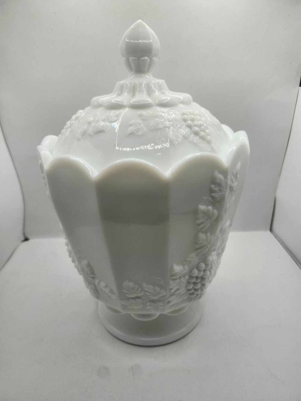 Vintage Westmoreland Paneled Grape Milk Glass Canister